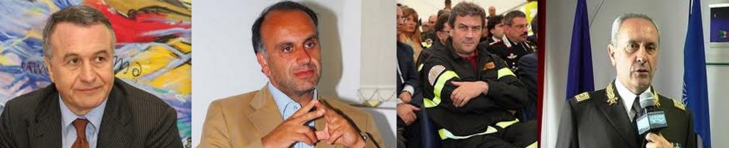 Da sinistra verso destra: Filippo Bubbico (Vice Ministro all'Interno), Gianpiero Bocci (Sottosegretario all'Interno), Alfio Pini (Capo del Corpo Nazionale dei VVF) e Maurizio Alivernini (Direttore Regionale VVF Basilicata)