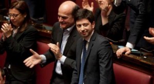 29/04/2013 Roma, Camera dei Deputati. Il presidente del consiglio pronuncia il discorso programmatico. Nella foto Pier Luigi Bersani e Roberto Speranza