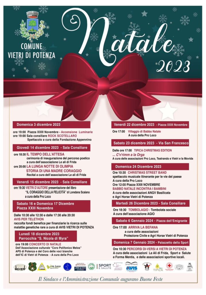 Culture, entertainment, shows and the first winter edition of Tipica.  In Vietri di Potenza numerous events from December 3rd to January 7th
